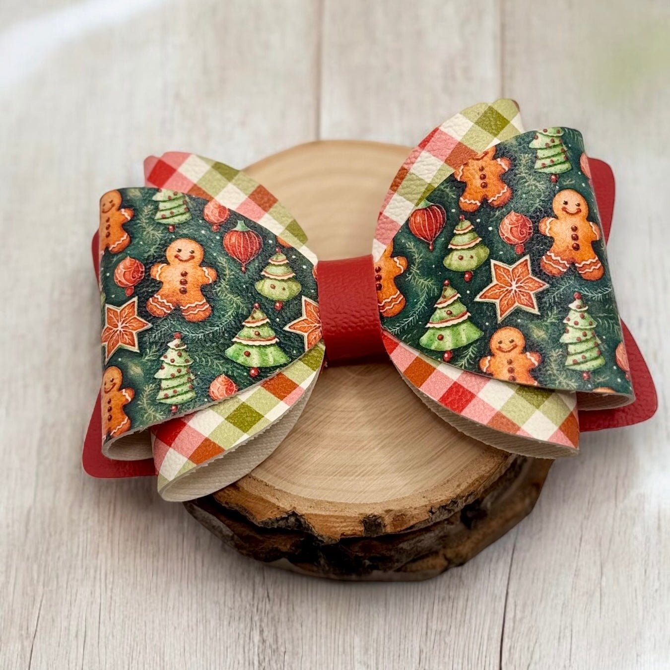 Gingerbread Cookie | Large Overlay Faux Leather Hair Bow