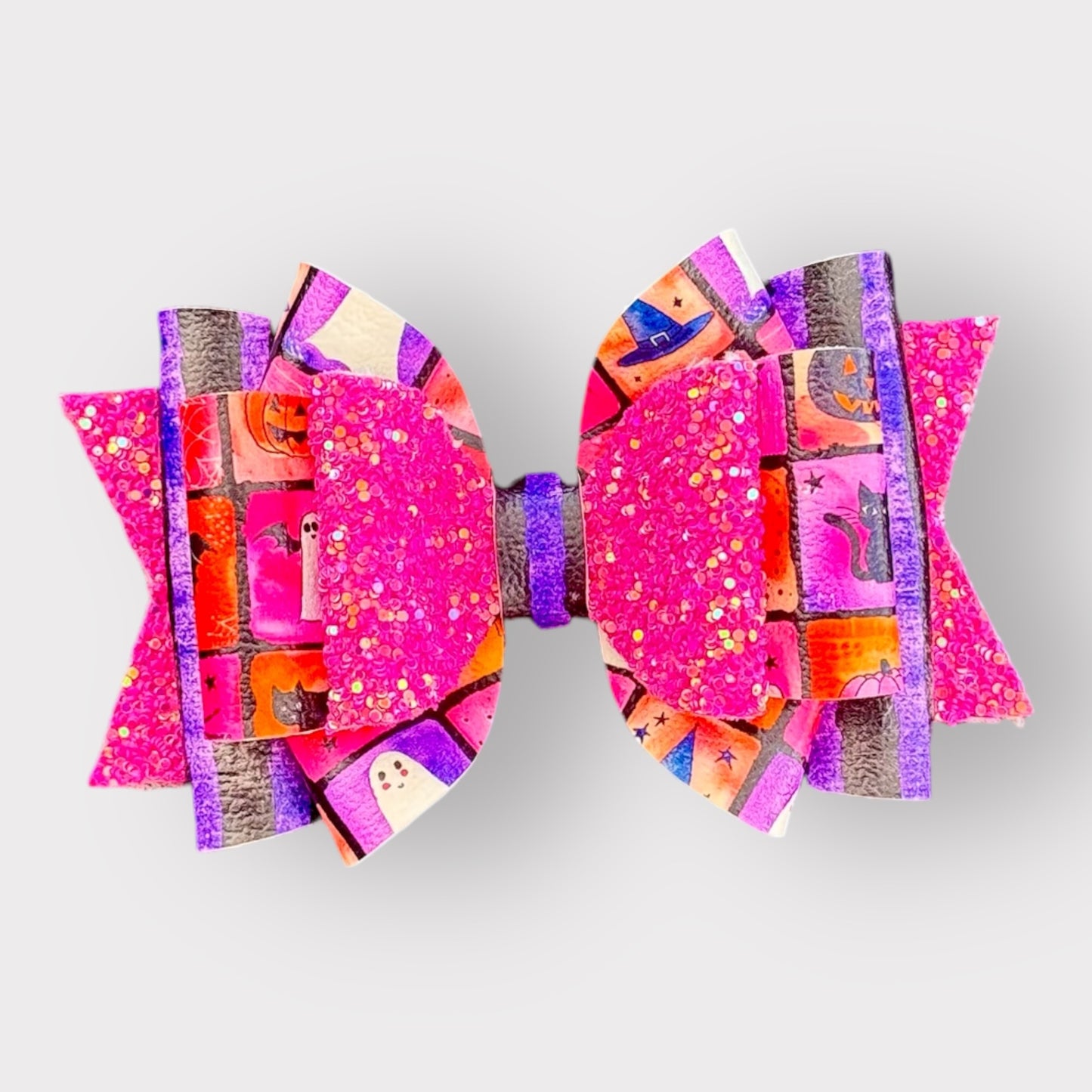 Halloween Fiesta | Large Stacked Glitter Faux Leather Hair Bow