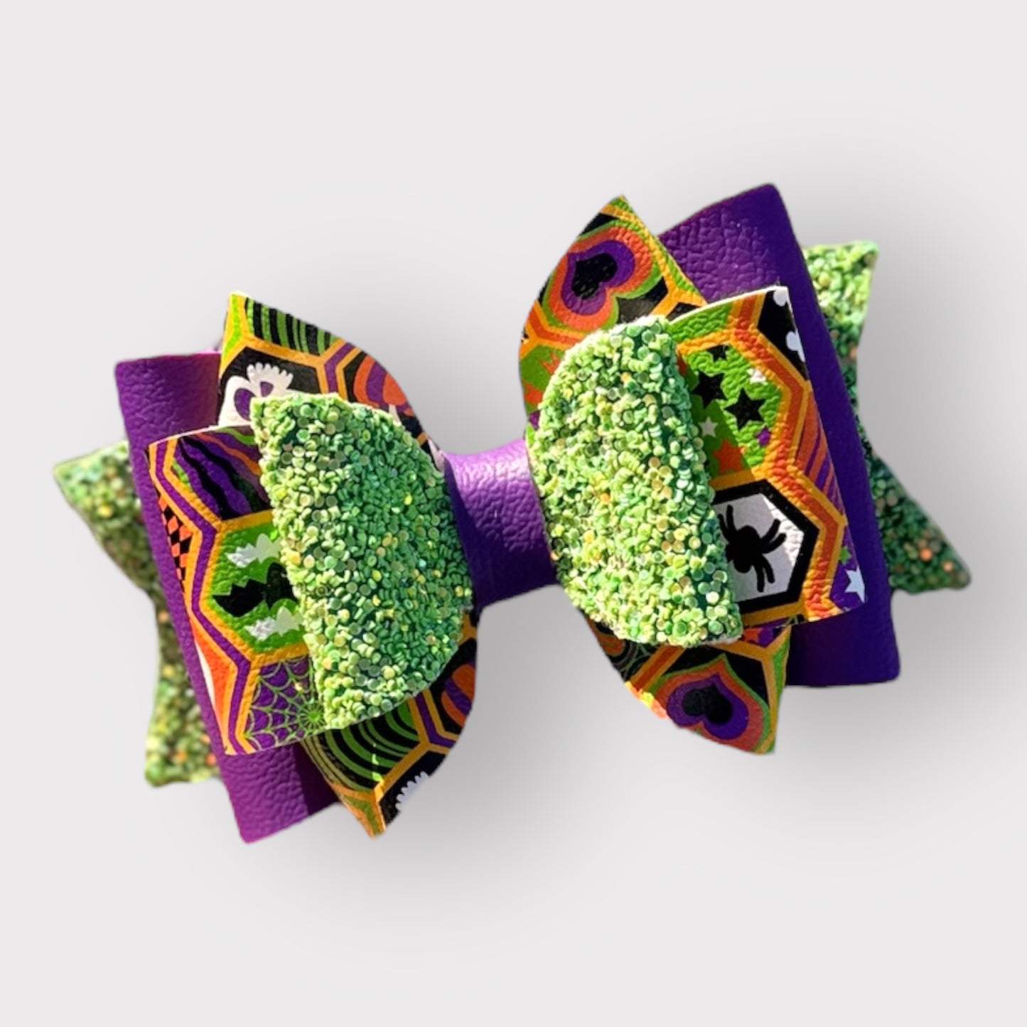 Mad Science | Large Stacked Glitter Faux Leather Hair Bow