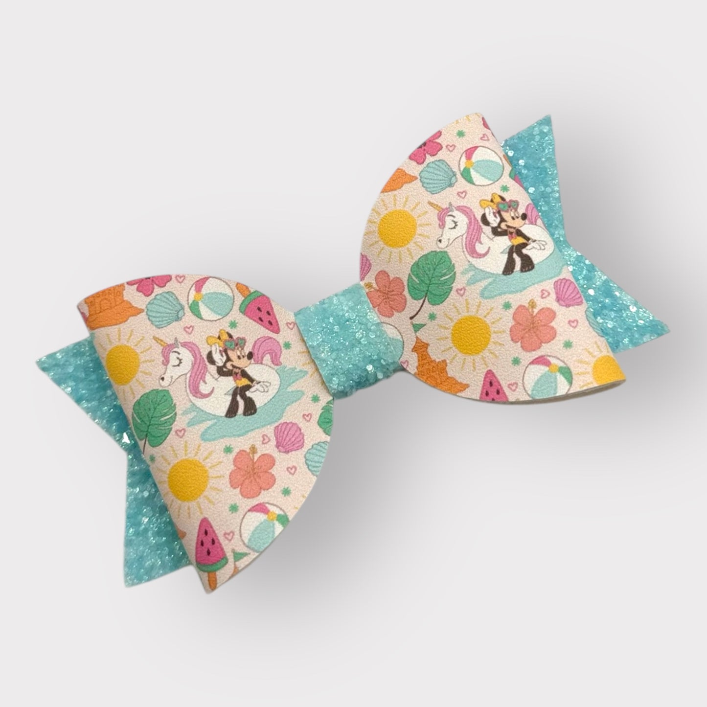 Summer Beach Mouse | Large Blue Glitter Faux Leather Hair Bow