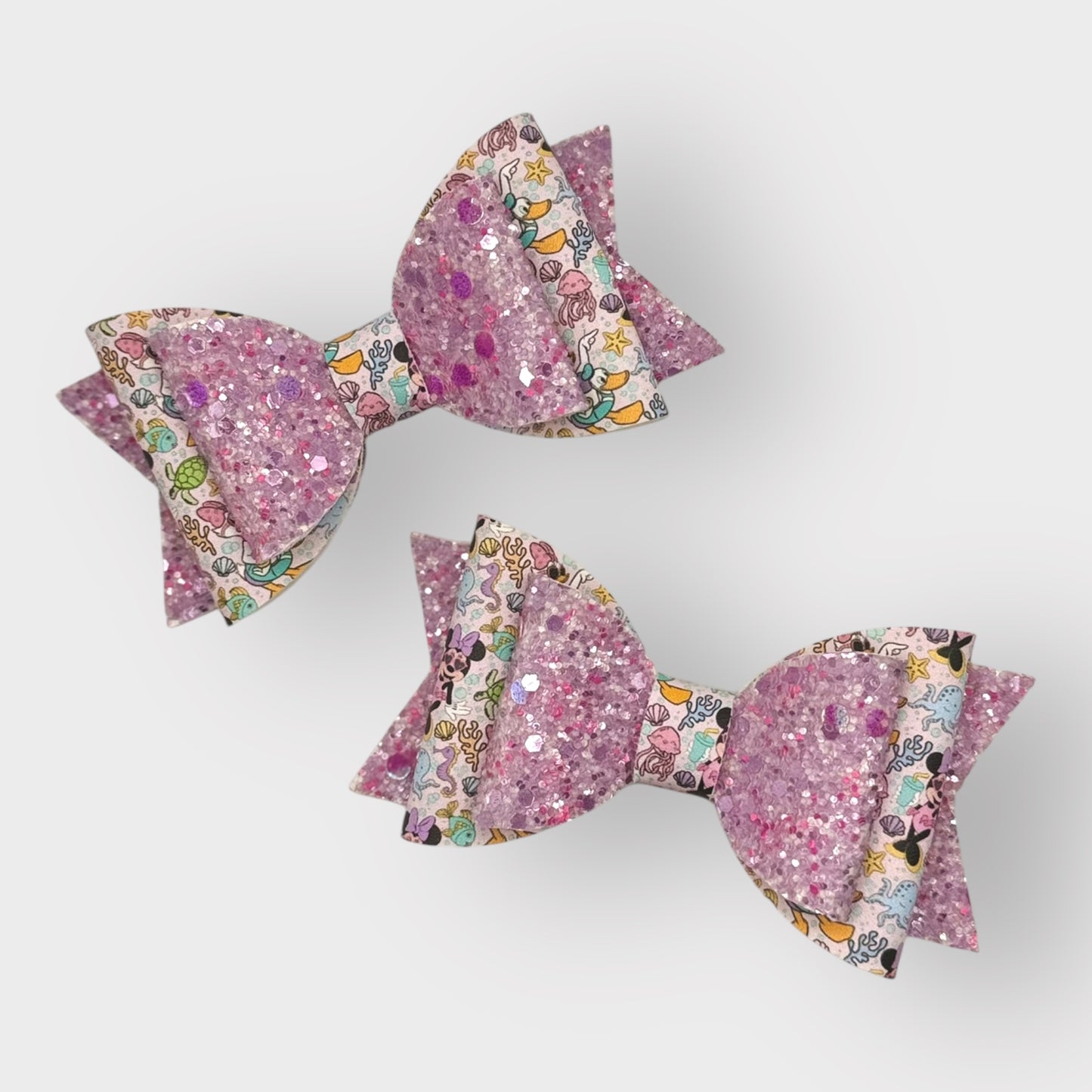 Under The Sea Mouse | Large Purple Glitter Faux Leather Hair Bow