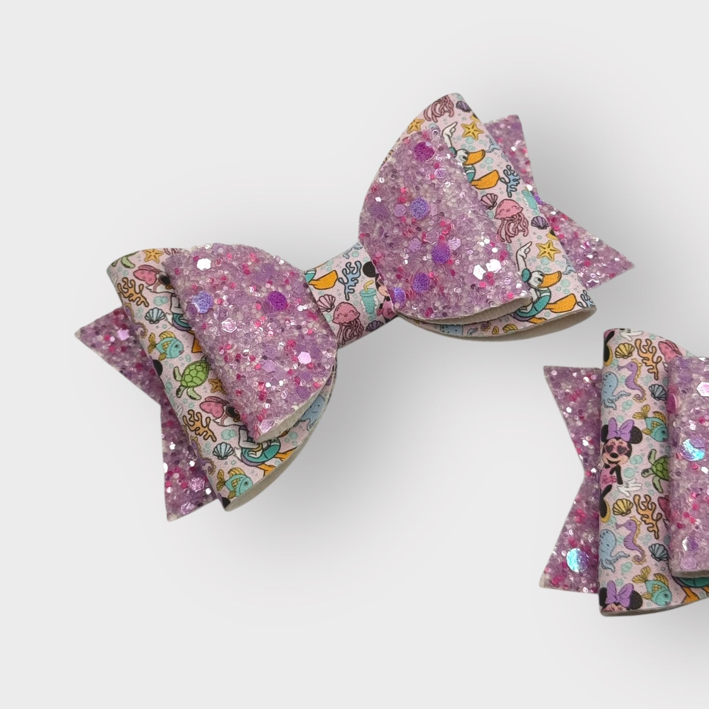 Under The Sea Mouse | Large Purple Glitter Faux Leather Hair Bow