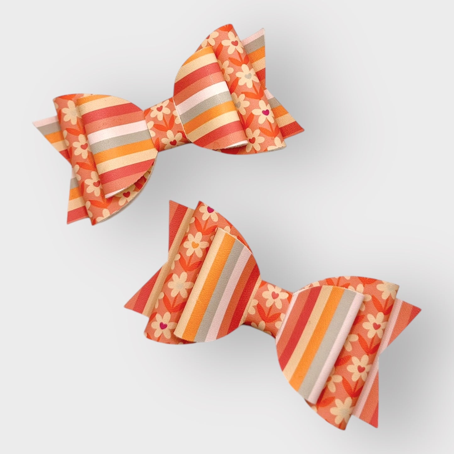 Retro Floral  | Large Stacked Striped Faux Leather Hair Bow