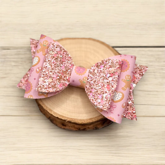 Sugar Cookie | Large Glitter Faux Leather Hair Bow