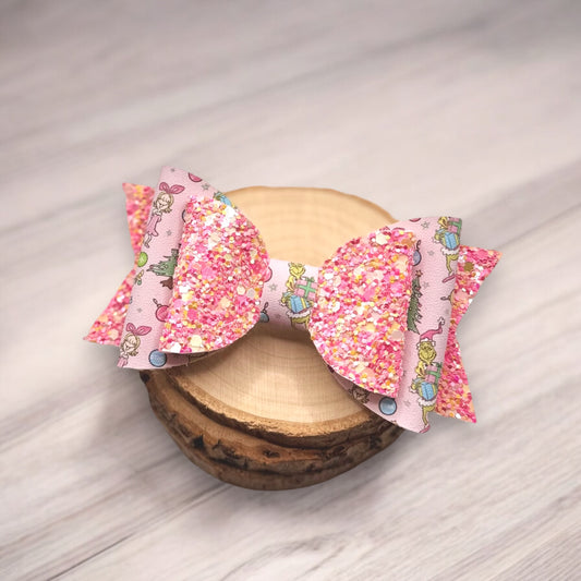 Pink Mean One | Large Glitter Faux Leather Hair Bow