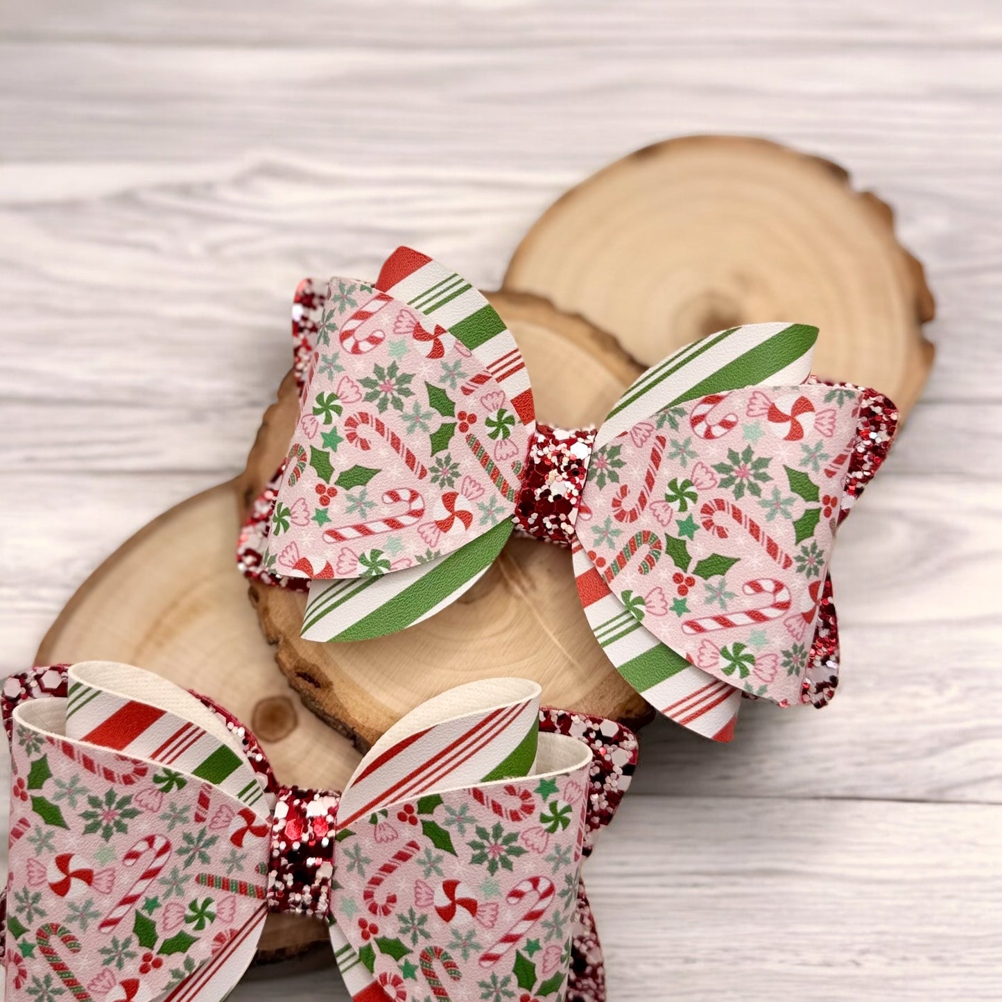 Candy Cane | Large Overlay Faux Leather Hair Bow