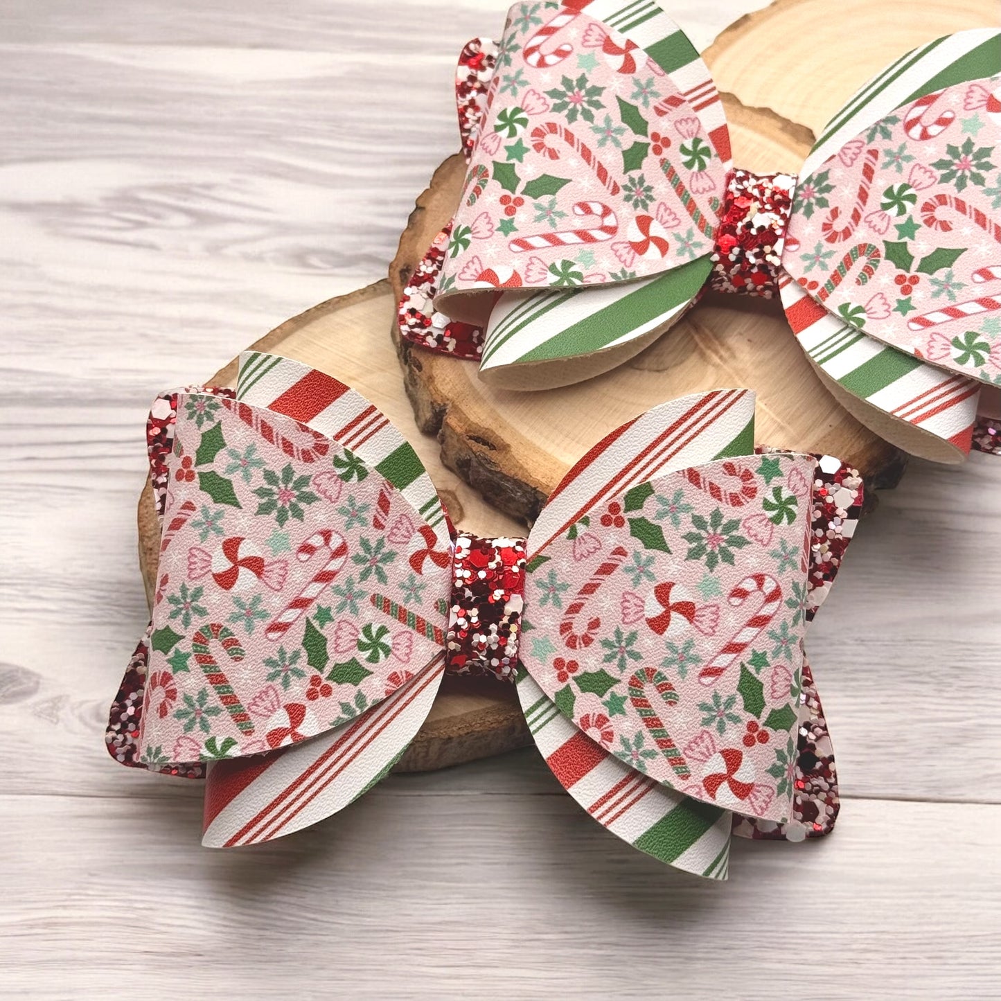 Candy Cane | Large Overlay Faux Leather Hair Bow