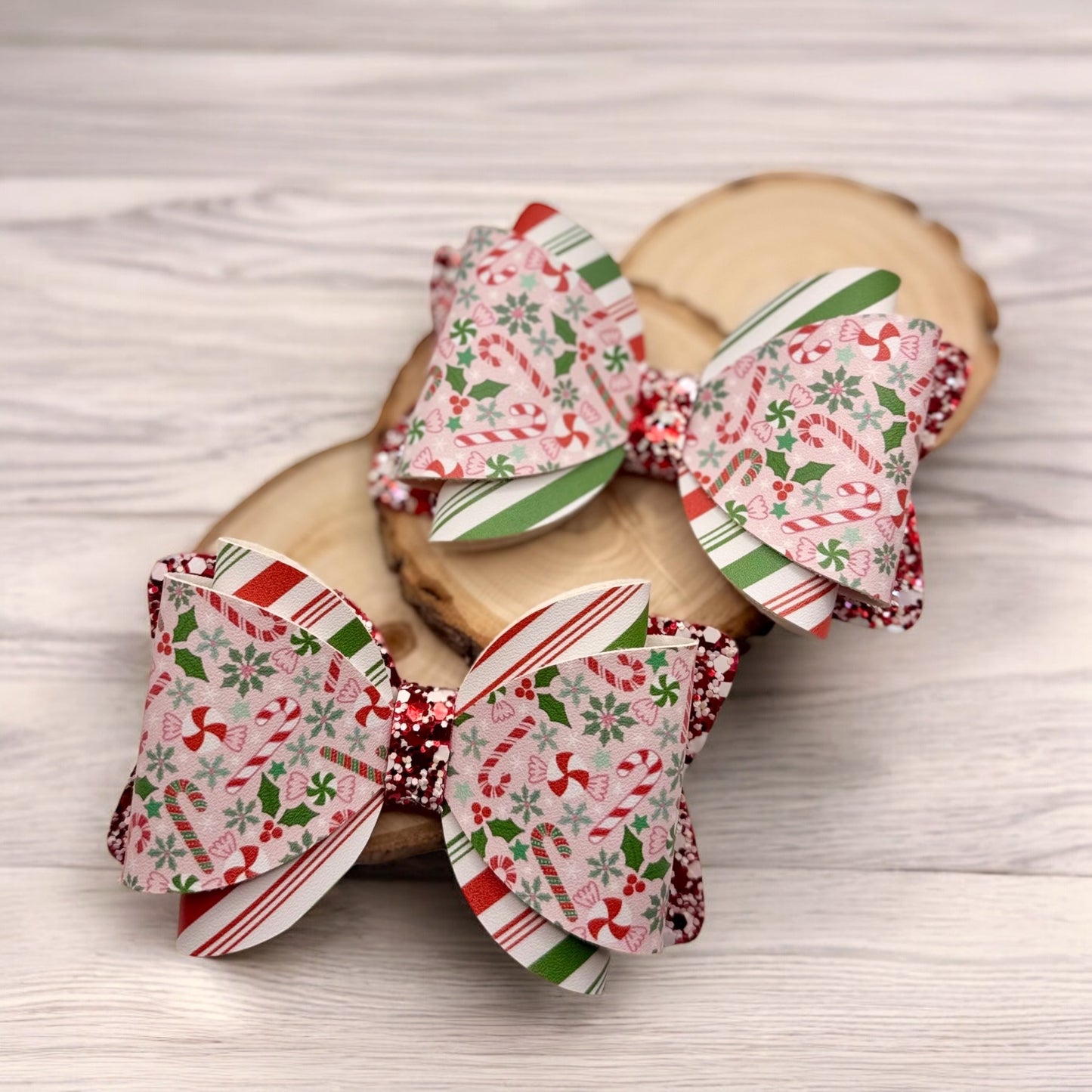 Candy Cane | Large Overlay Faux Leather Hair Bow