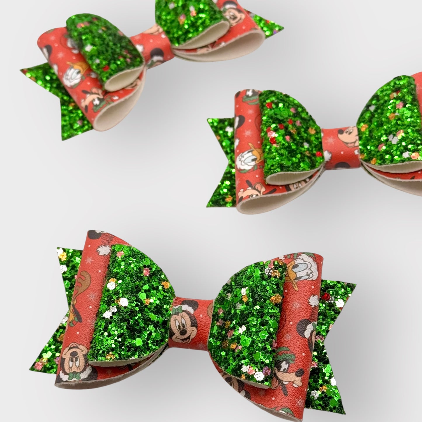 Merry Mouse Friends | Large Stacked Glitter Faux Leather Hair Bow