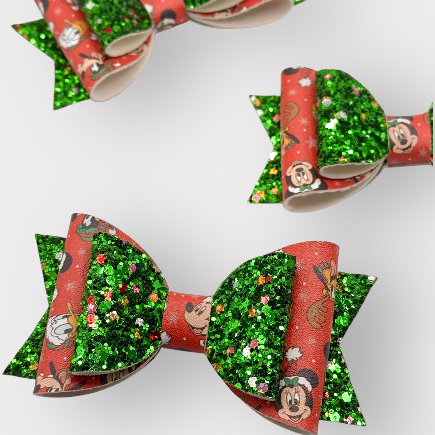 Merry Mouse Friends | Large Stacked Glitter Faux Leather Hair Bow