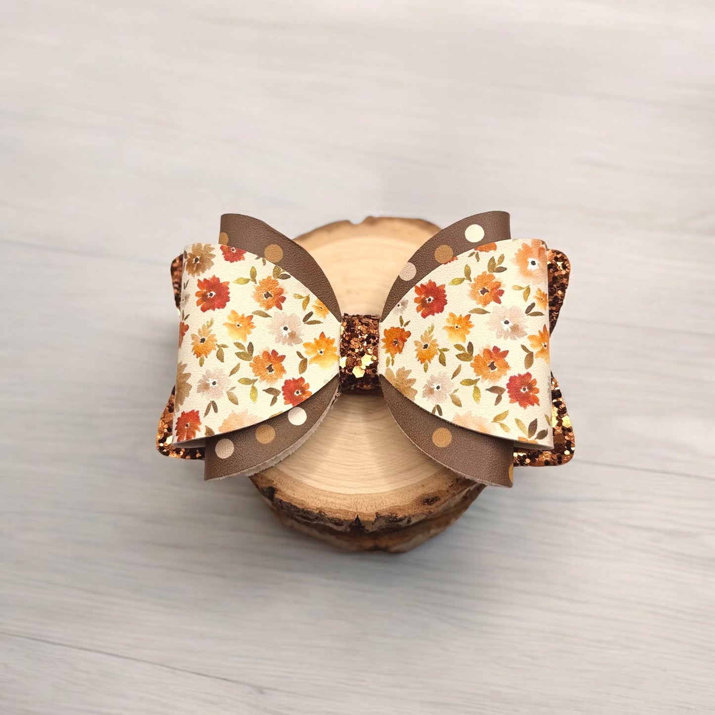 Autumn Dot Floral | Large Overlay Faux Leather Hair Bow