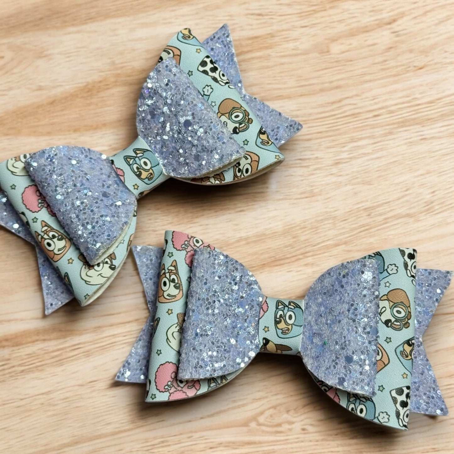 Blue Heeler Dog Friends | Large Blue Glitter Faux Leather Hair Bow