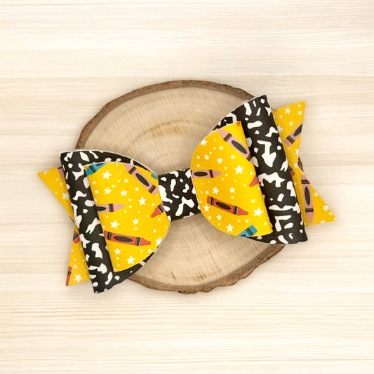 Crayon Composition | Large Stacked Faux Leather Hair Bow - Nic + Lex Co