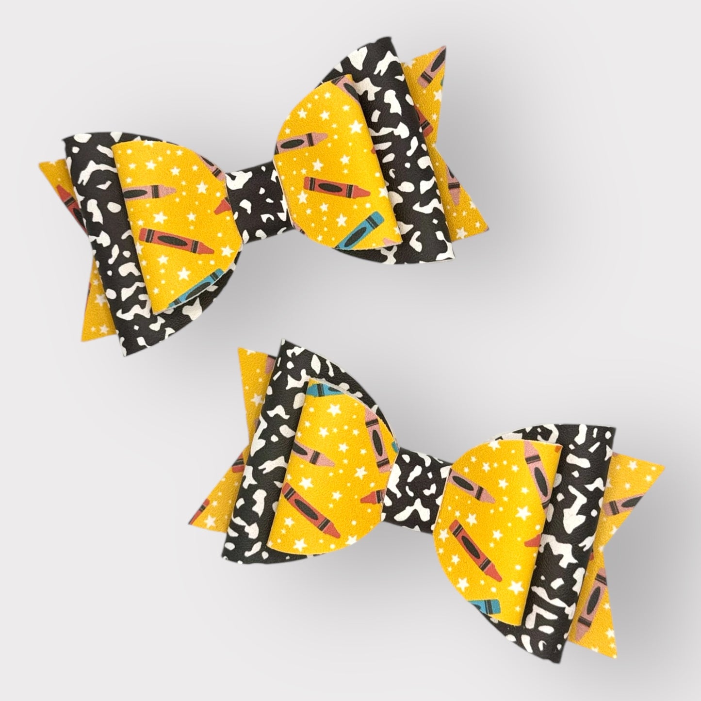 Crayon Composition | Large Stacked Faux Leather Hair Bow - Nic + Lex Co