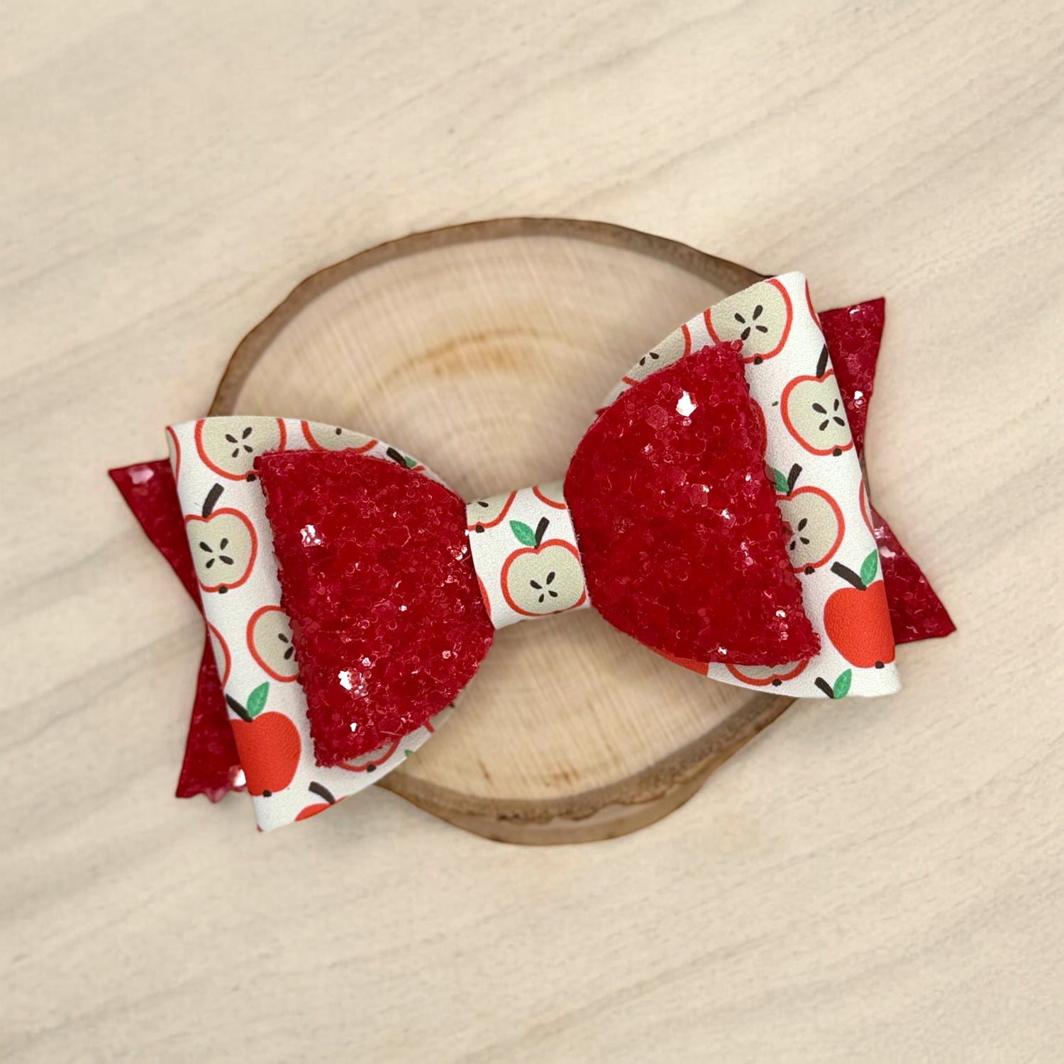 Apple of My Eye | Large Stacked Red Glitter Faux Leather Hair Bow - Nic + Lex Co