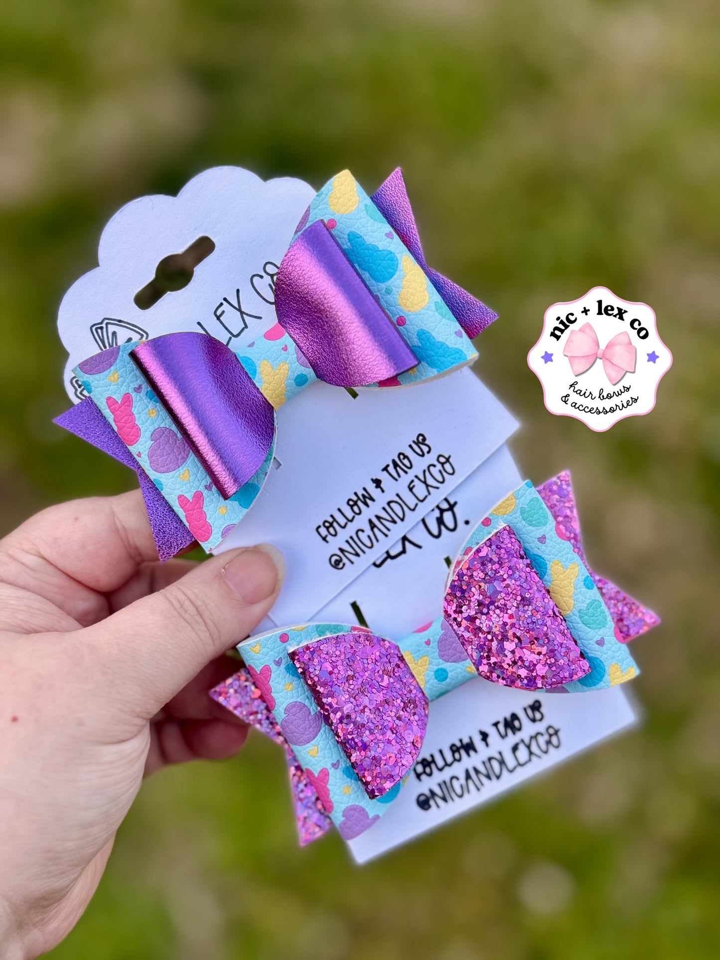 Marshmellow Bunnies | Large Stacked Glitter Faux Leather Bow