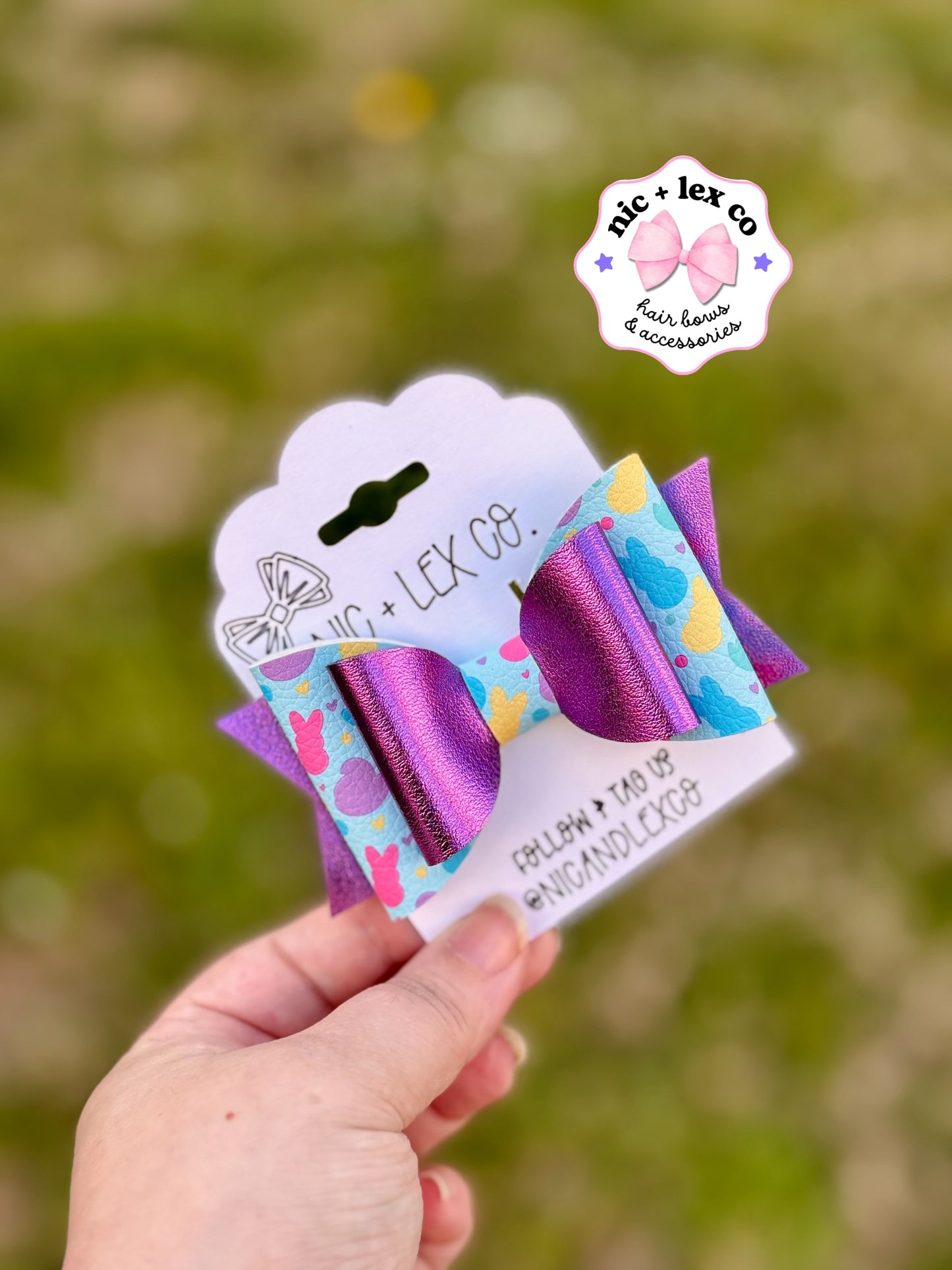 Marshmellow Bunnies | Large Stacked Glitter Faux Leather Bow