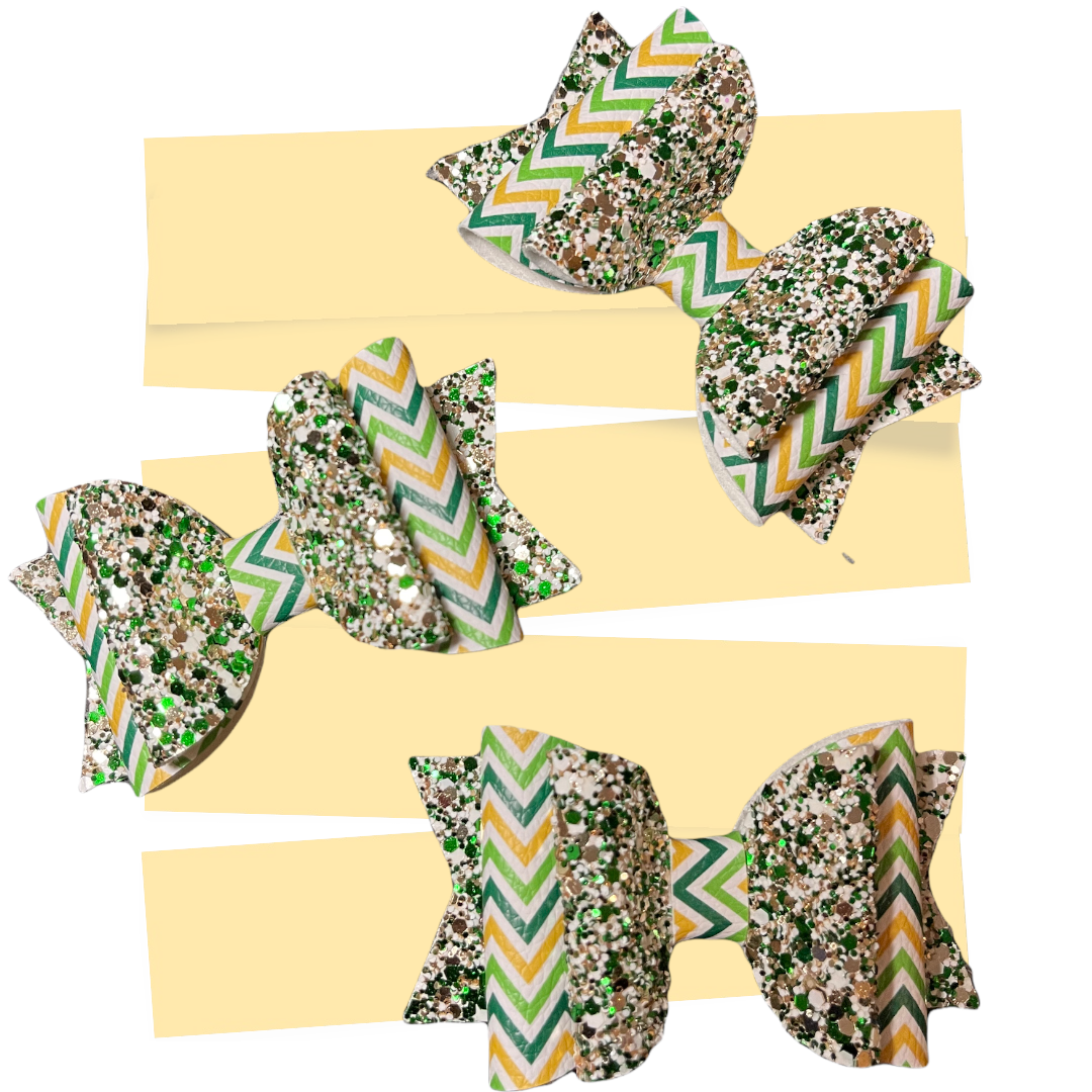 Green and Yellow Chevron | Gold Glitter Large Stacked Hair Bow | St. Patty's Day - Nic + Lex Co