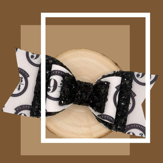 Magic Wizard Platform | Extra Large Stacked White and Black Glitter Hair Bow - Nic + Lex Co