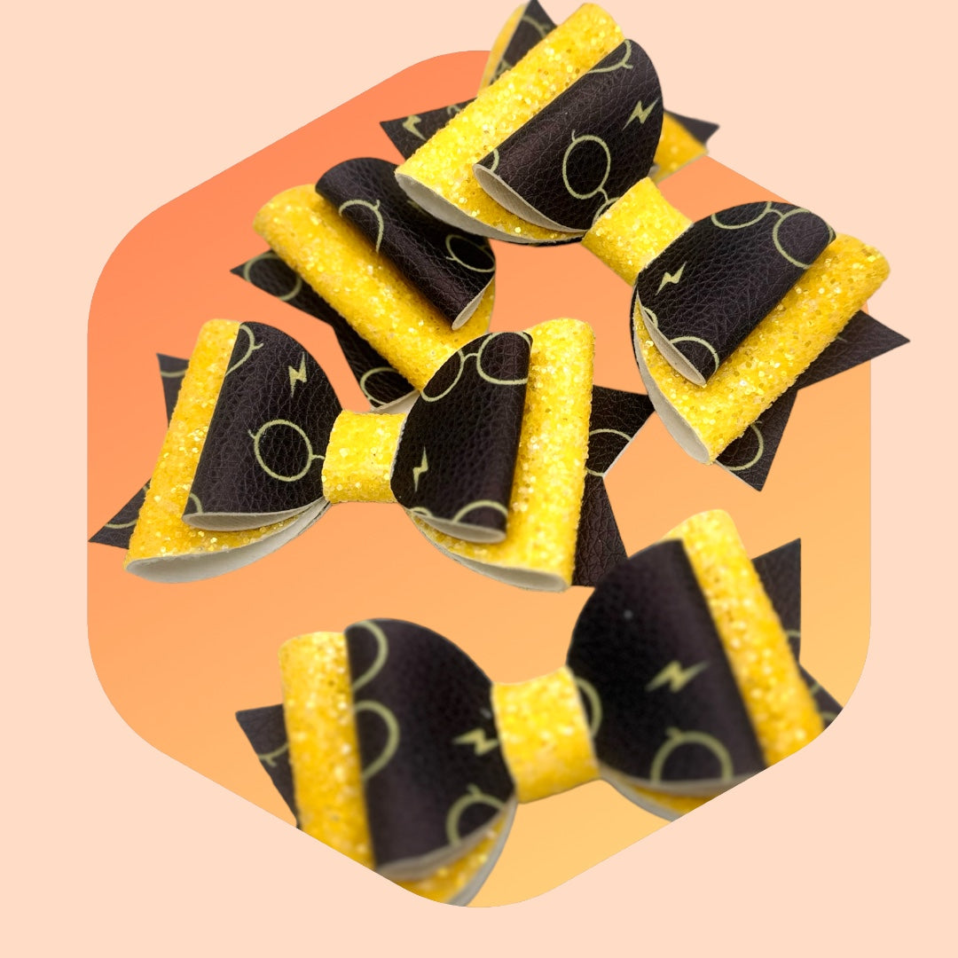 Magic Wizard Eyeglasses | Black and Yellow Large Stacked Glitter Hair Bow - Nic + Lex Co