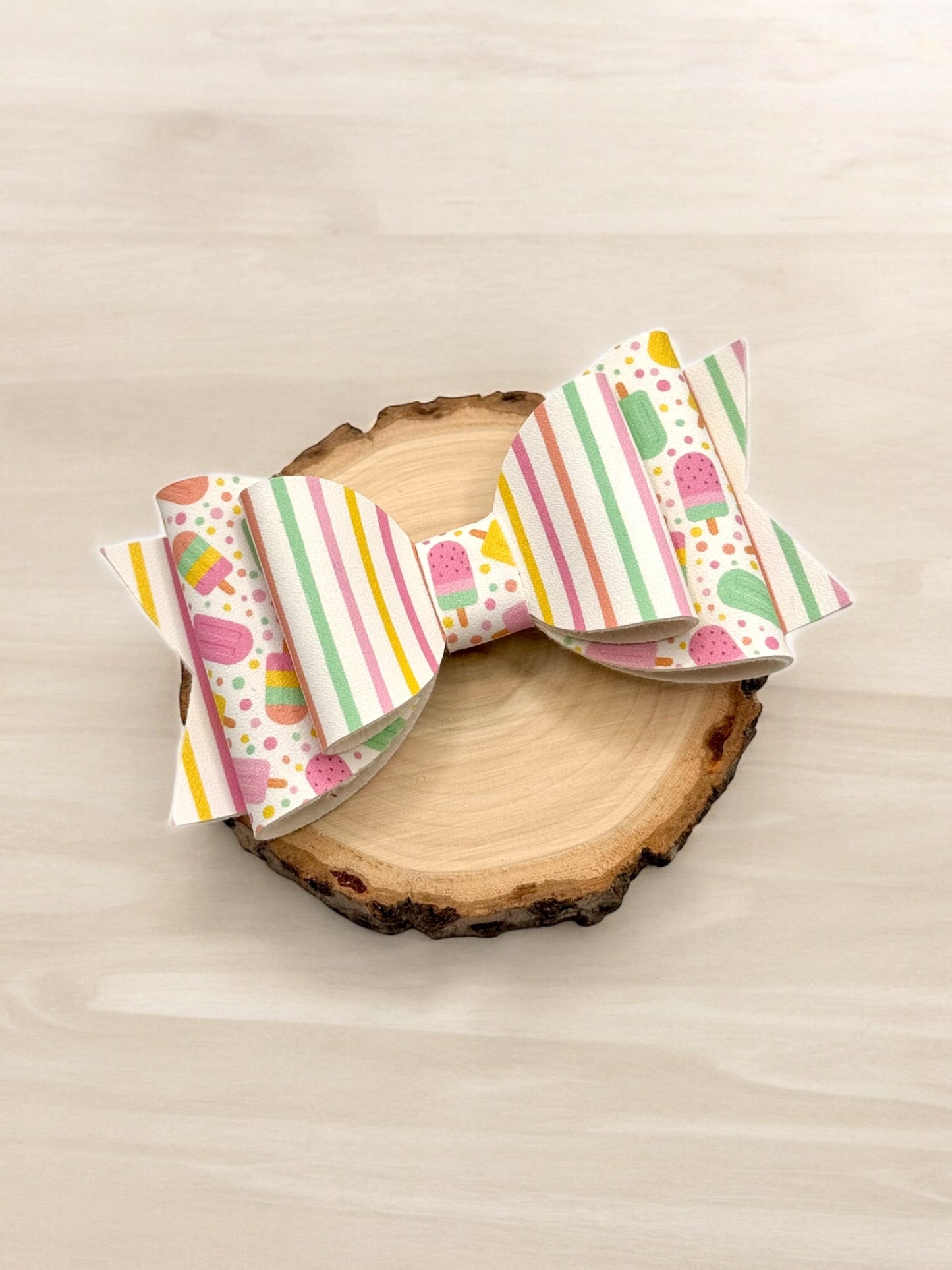 Stripe Popsicles | Large Stacked Faux Leather Hair Bow - Nic + Lex Co