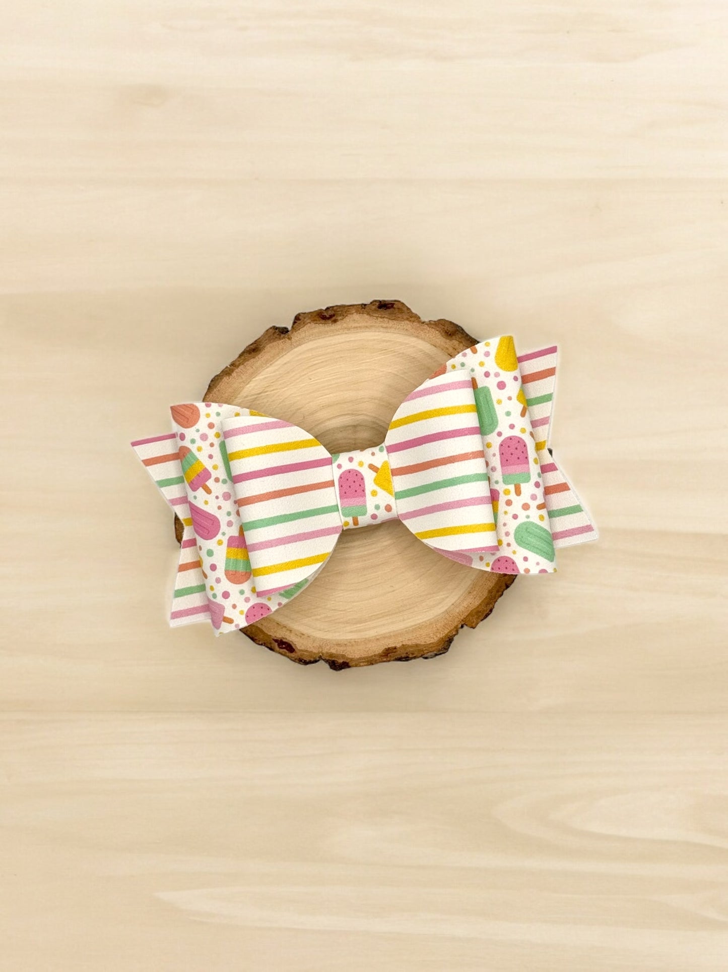 Stripe Popsicles | Large Stacked Faux Leather Hair Bow - Nic + Lex Co