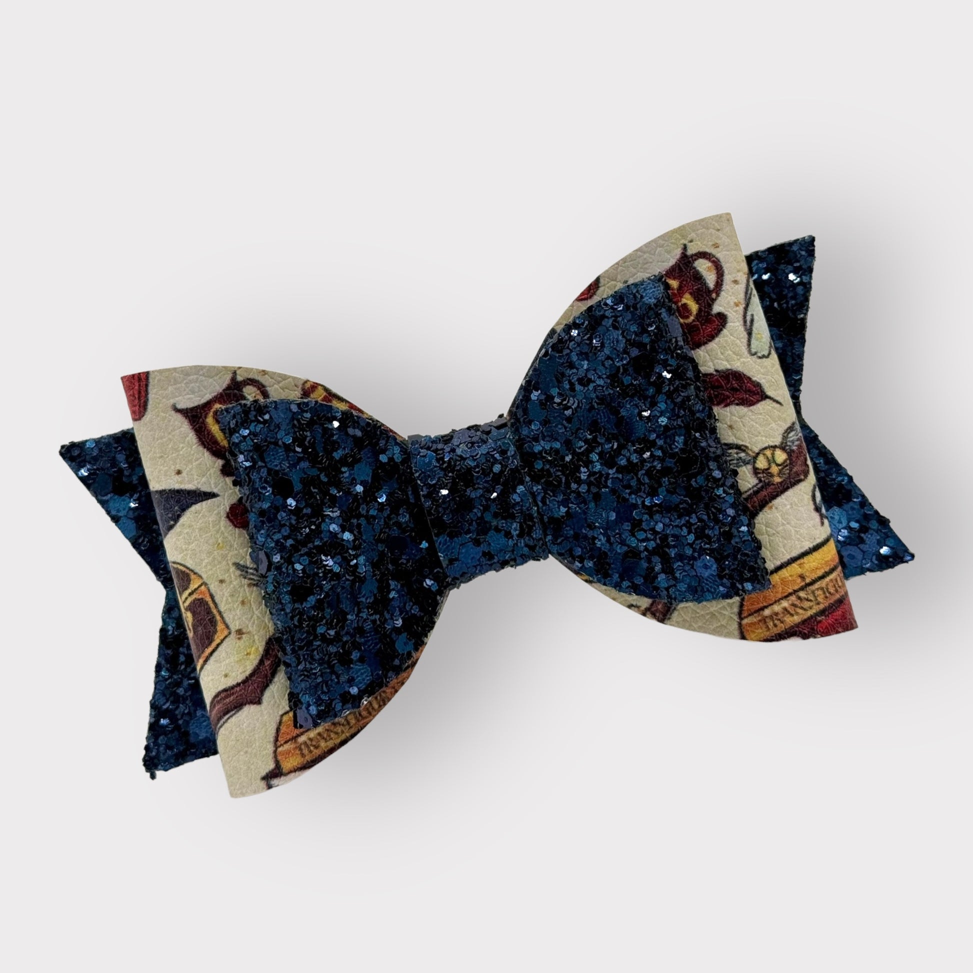 Magic Wizard School | Blue Glitter Faux Leather Large Stacked Hair Bow - Nic + Lex Co