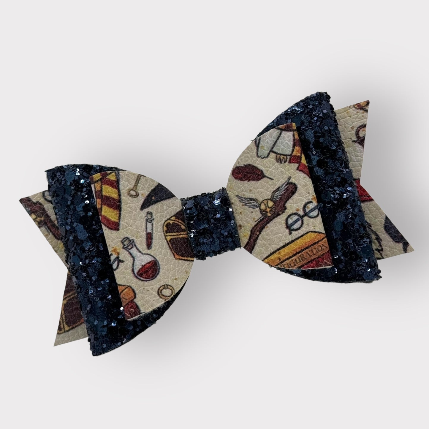 Magic Wizard School | Blue Glitter Faux Leather Large Stacked Hair Bow - Nic + Lex Co