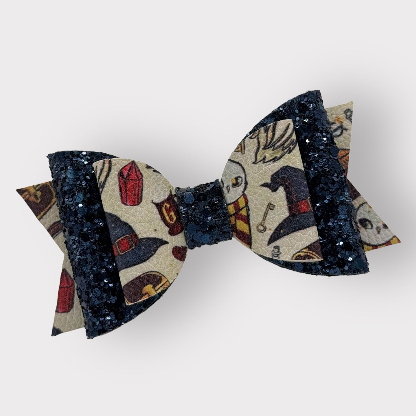 Magic Wizard School | Blue Glitter Faux Leather Large Stacked Hair Bow - Nic + Lex Co