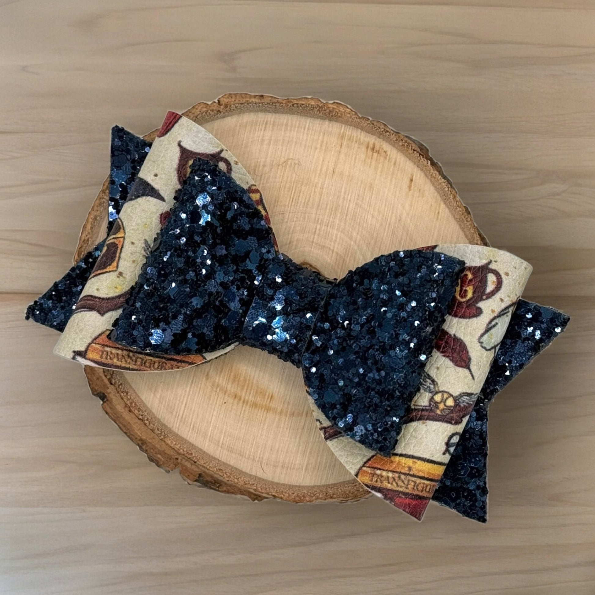 Magic Wizard School | Blue Glitter Faux Leather Large Stacked Hair Bow - Nic + Lex Co