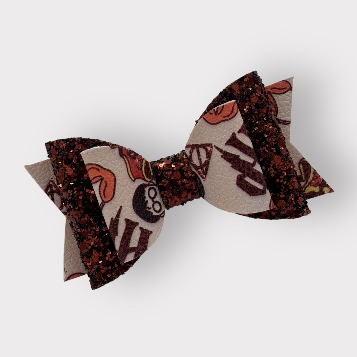 Magic Wizard School Icons | Brown Glitter Faux Leather Large Stacked Hair Bow - Nic + Lex Co