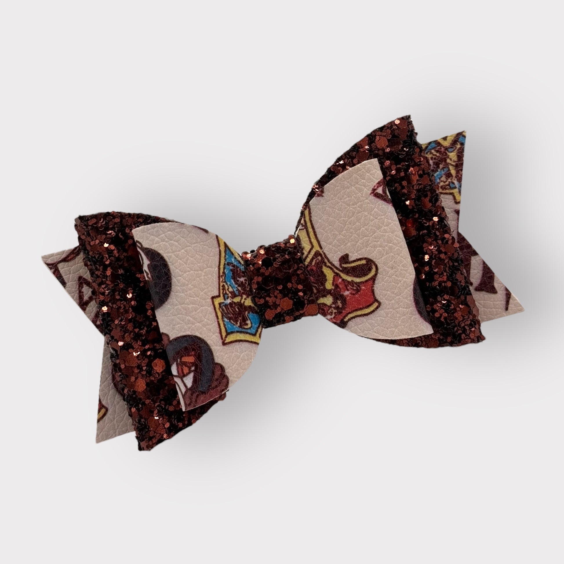 Magic Wizard School Icons | Brown Glitter Faux Leather Large Stacked Hair Bow - Nic + Lex Co