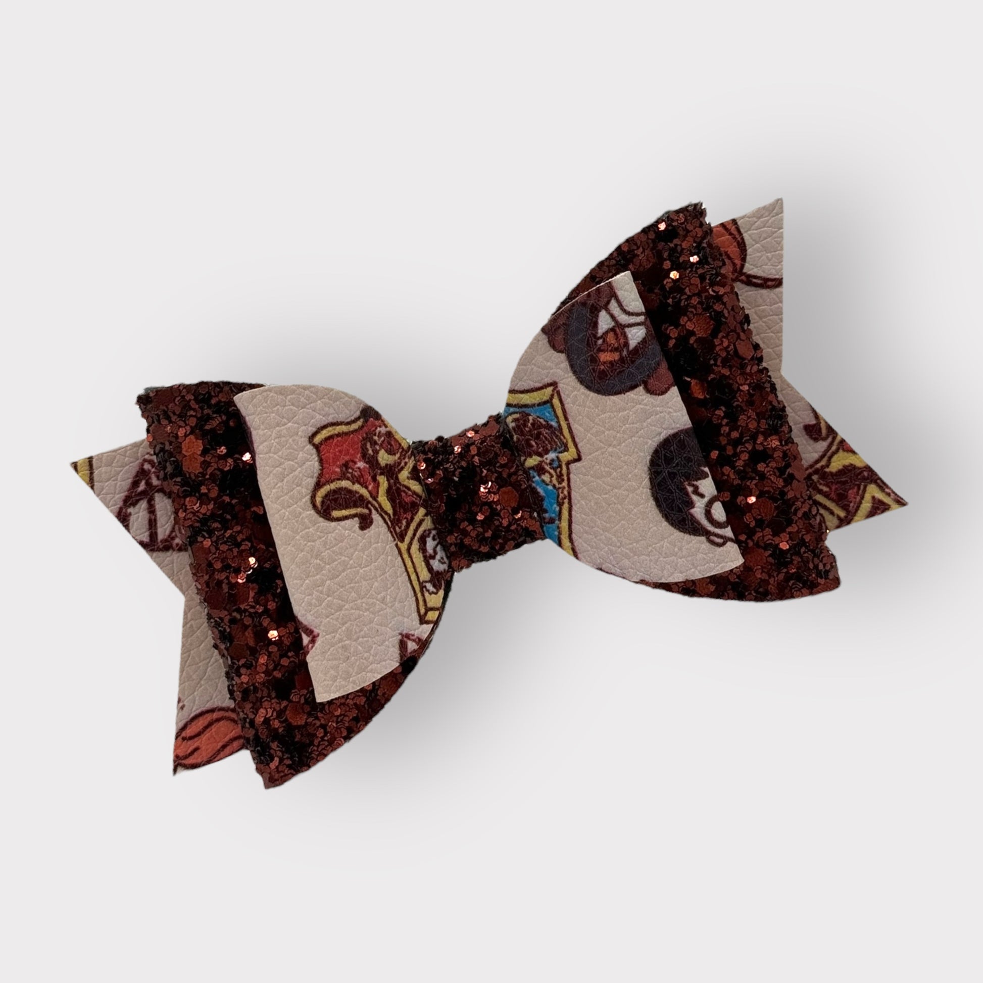 Magic Wizard School Icons | Brown Glitter Faux Leather Large Stacked Hair Bow - Nic + Lex Co