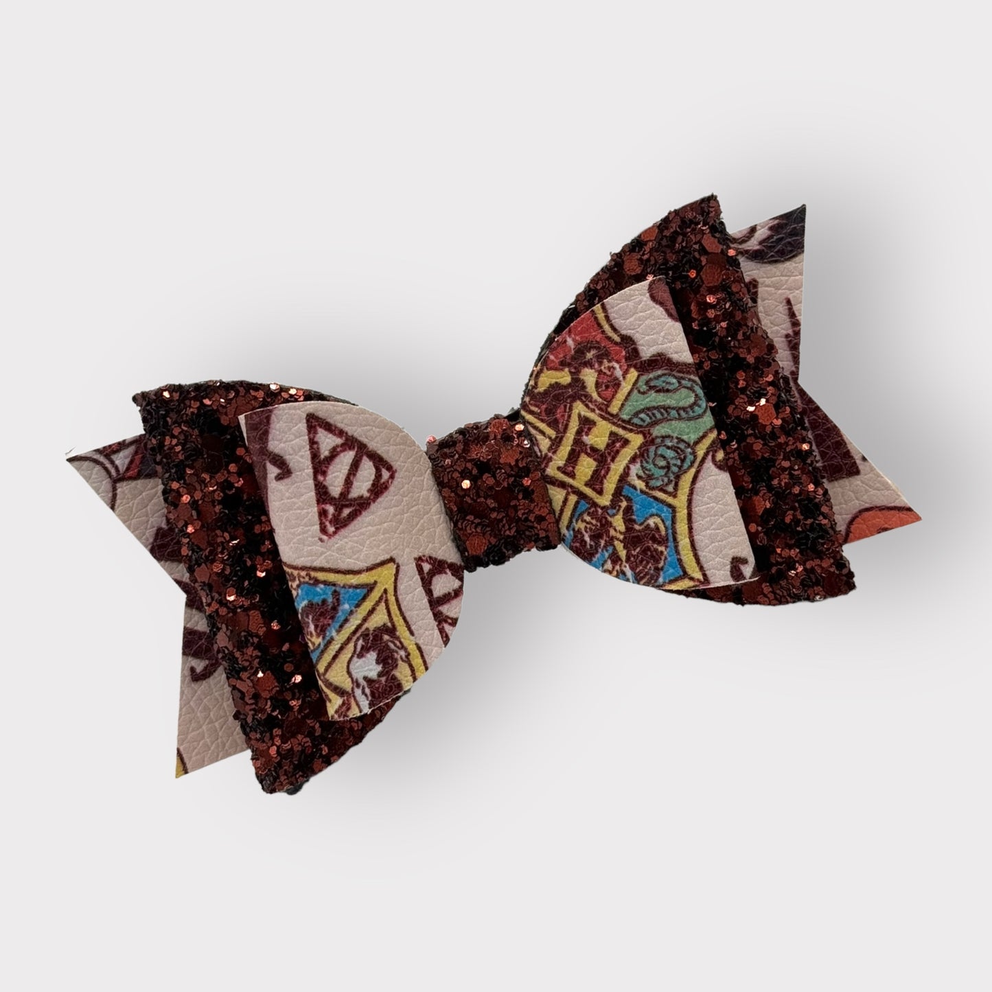 Magic Wizard School Icons | Brown Glitter Faux Leather Large Stacked Hair Bow - Nic + Lex Co