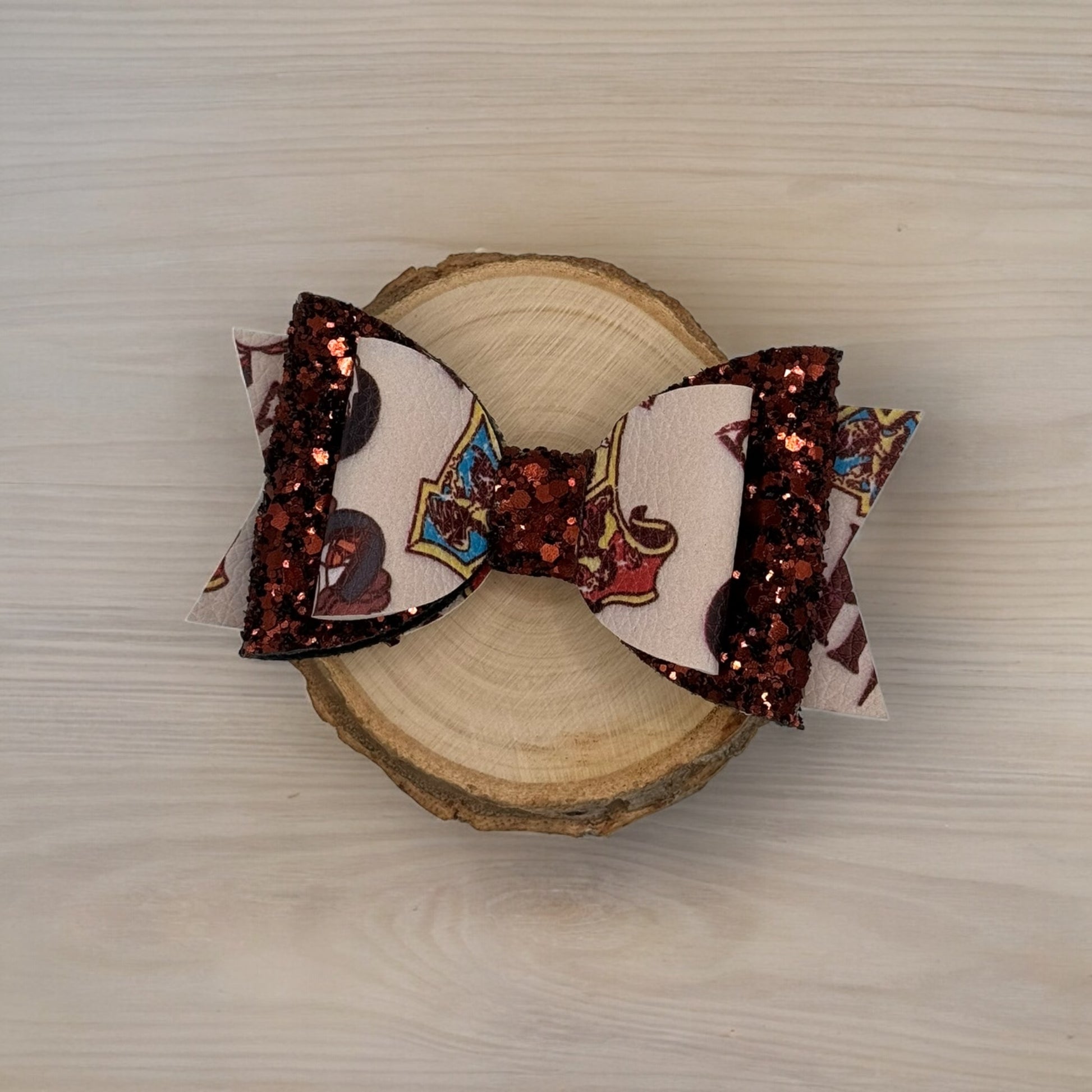 Magic Wizard School Icons | Brown Glitter Faux Leather Large Stacked Hair Bow - Nic + Lex Co