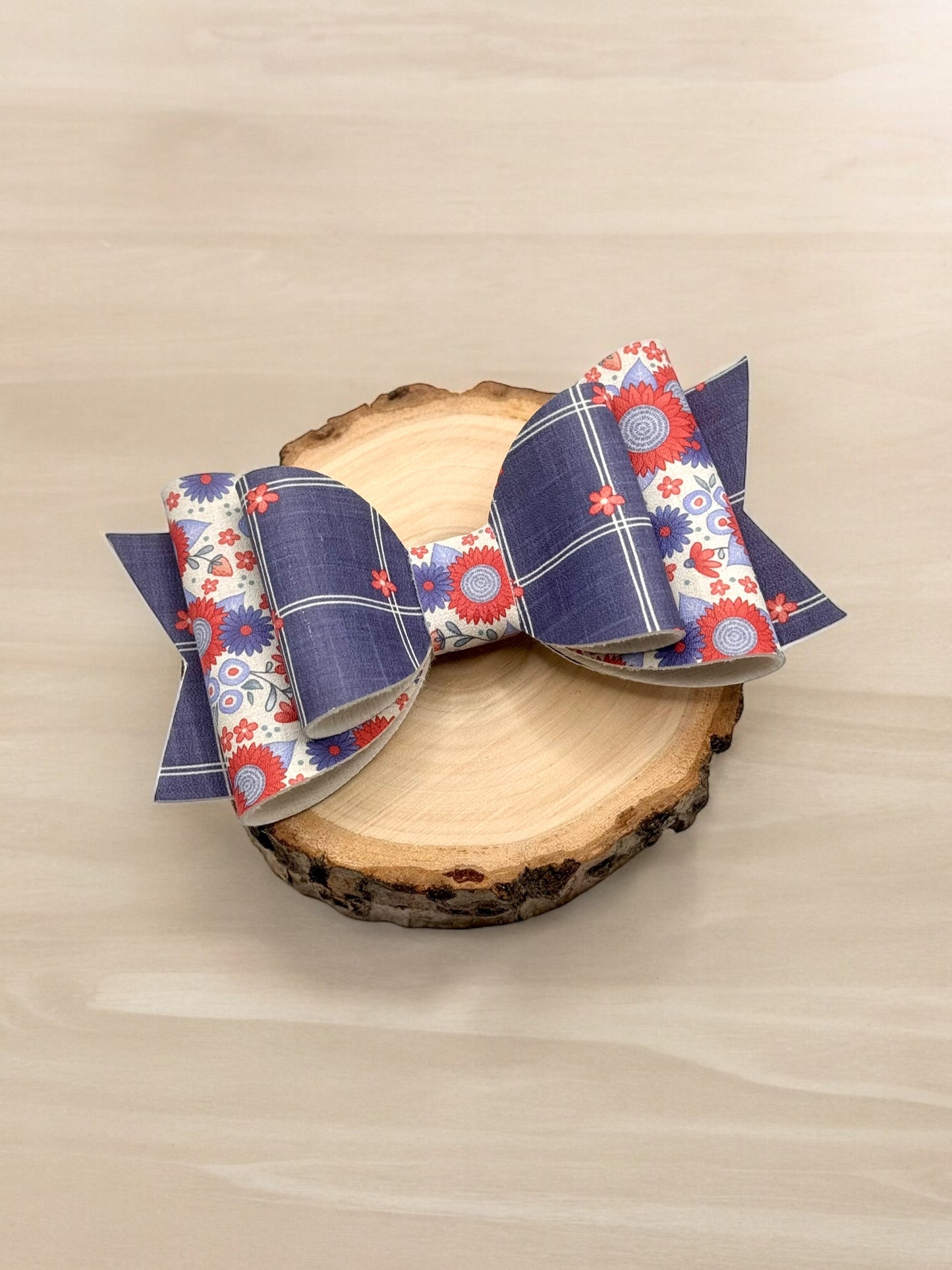 Americana Floral | Large Stacked Faux Leather Hair Bow - Nic + Lex Co