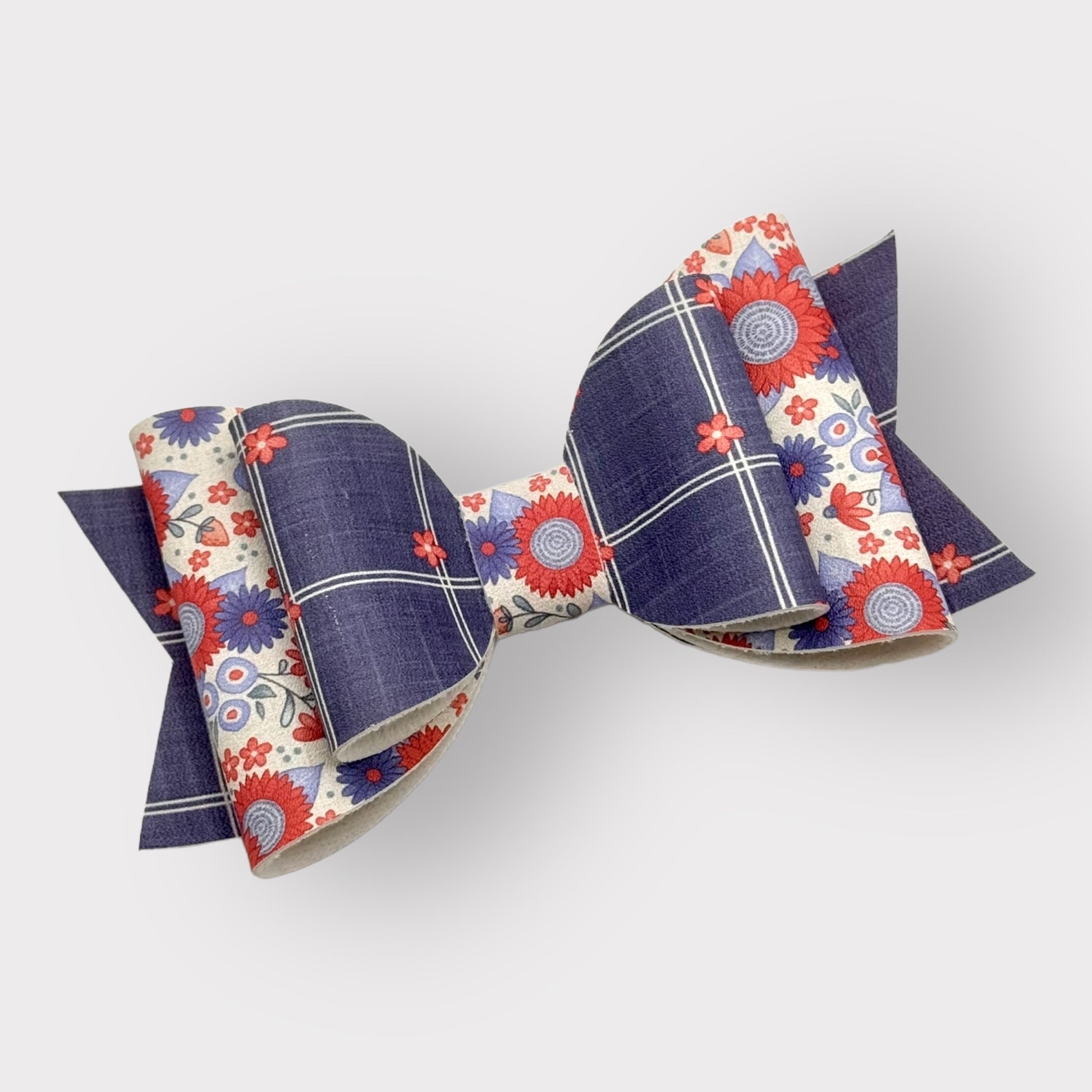 Americana Floral | Large Stacked Faux Leather Hair Bow - Nic + Lex Co