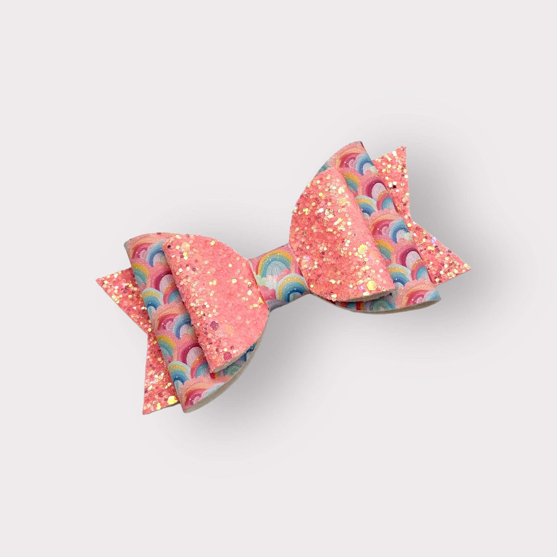 Summer Rainbows | Large Stacked Coral Glitter Faux Leather Hair Bow - Nic + Lex Co