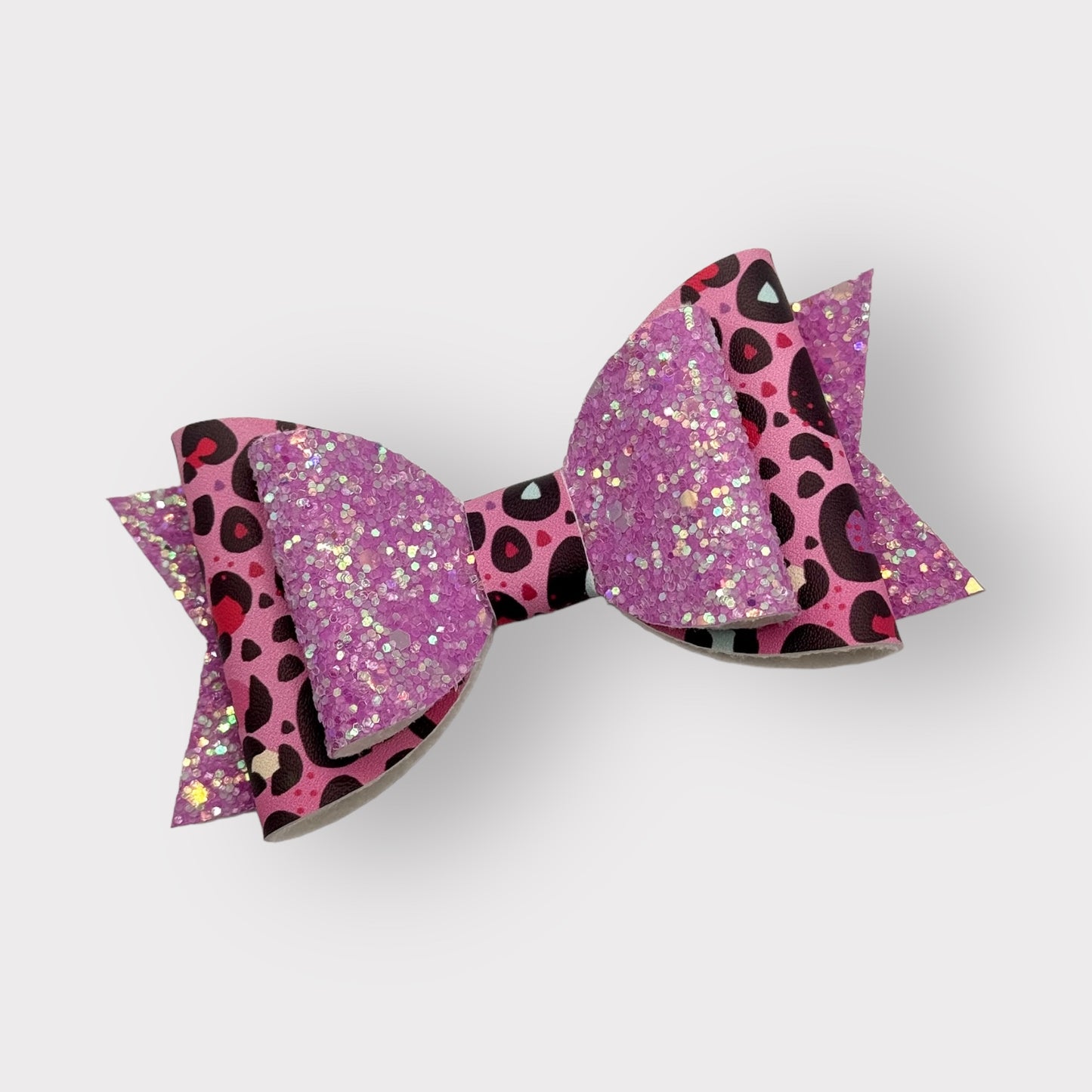 Pink Leopard Print | Large Stacked Glitter Faux Leather Hair Bow - Nic + Lex Co