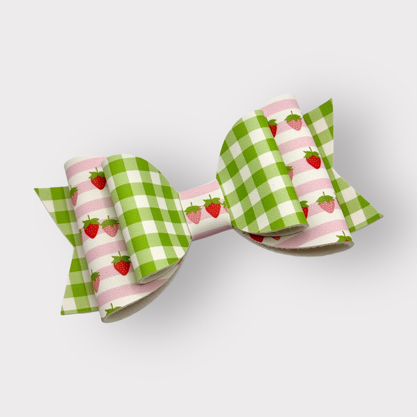 Strawberry Gingham | Large Stacked Faux Leather Hair Bow - Nic + Lex Co