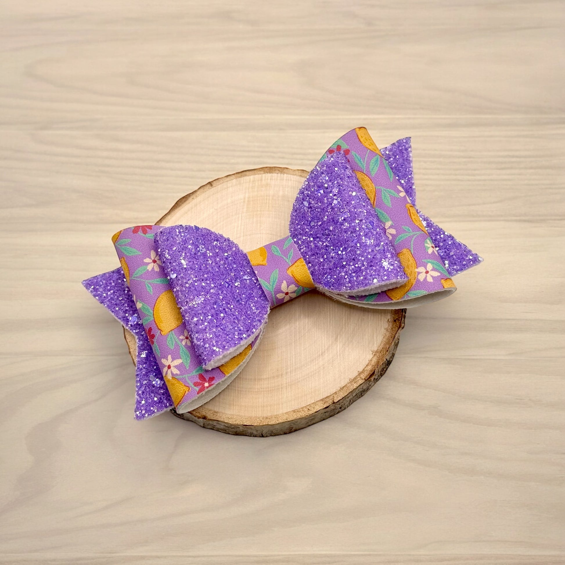 Life's Lemons | Large Stacked Purple Glitter Faux Leather Hair Bow - Nic + Lex Co