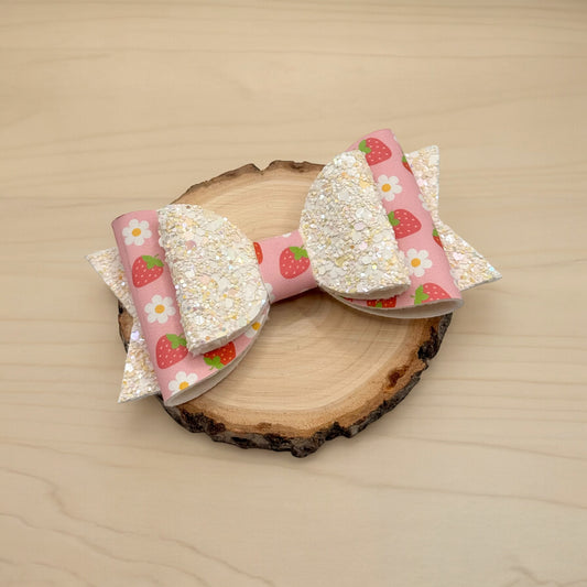 Strawberry Daisies | Large Stacked Glitter Faux Leather Hair Bow - Nic + Lex Co