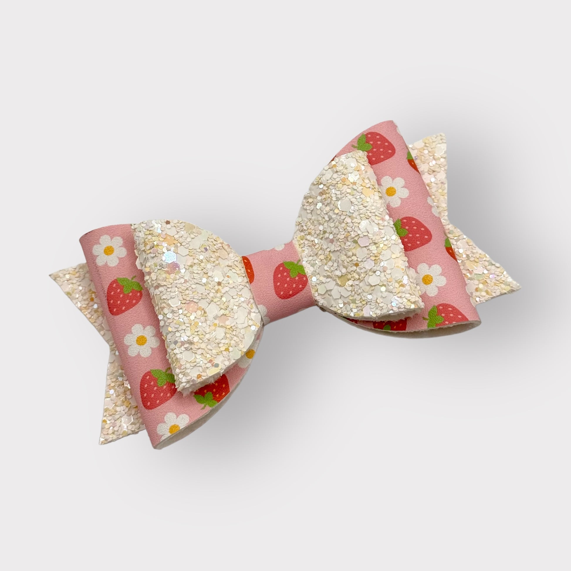 Strawberry Daisies | Large Stacked Glitter Faux Leather Hair Bow - Nic + Lex Co