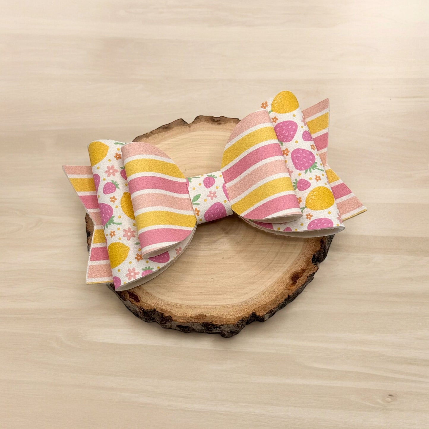 Strawberry Lemonade | Large Stacked Faux Leather Hair Bow - Nic + Lex Co