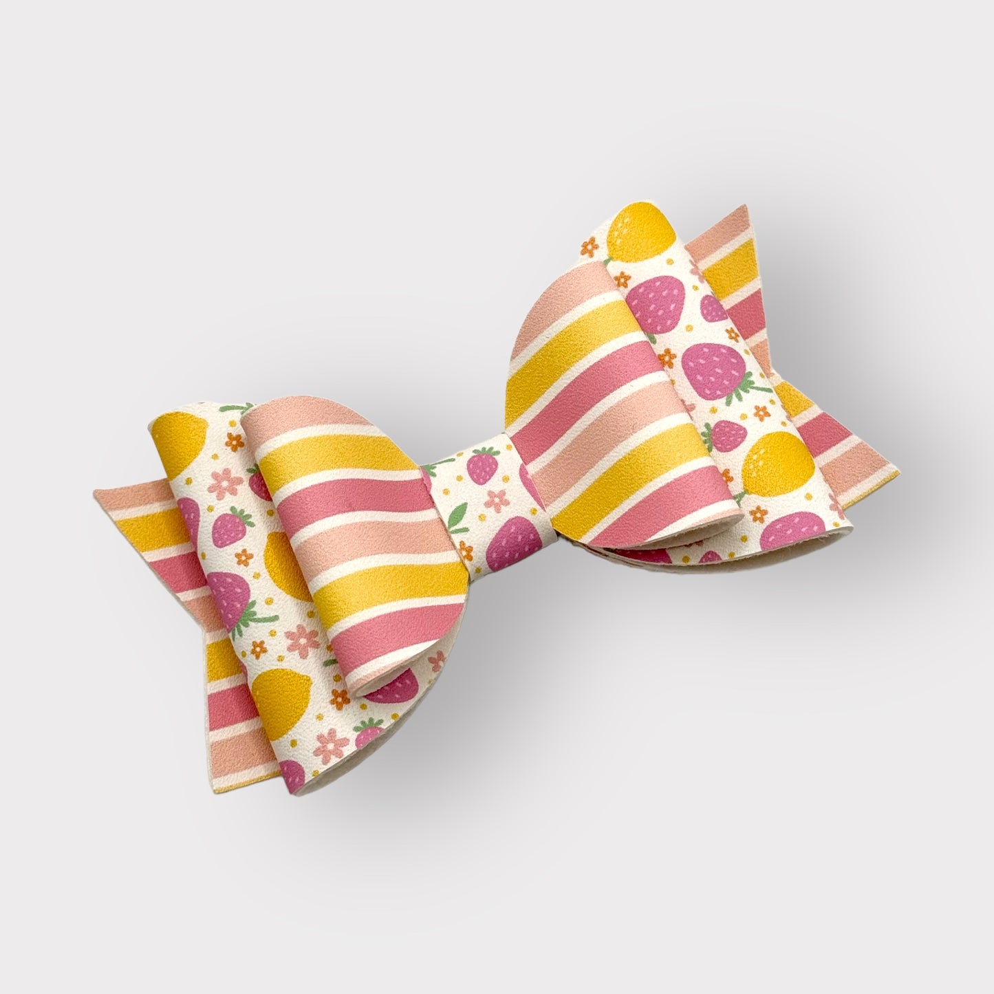 Strawberry Lemonade | Large Stacked Faux Leather Hair Bow - Nic + Lex Co