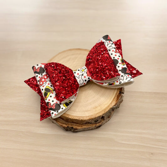 Miss Mouse Icons | Large Stacked Red Glitter Faux Leather Hair Bow - Nic + Lex Co