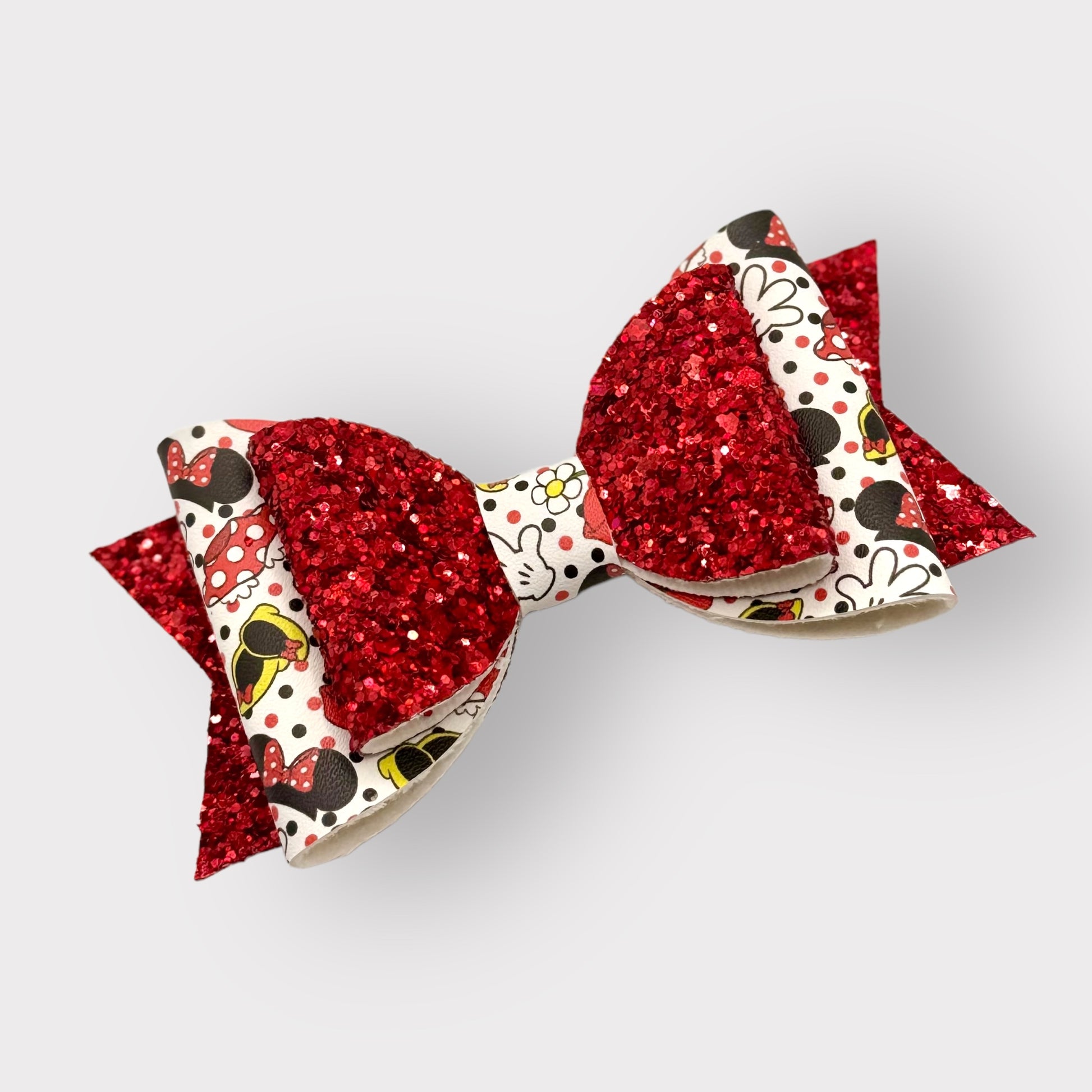 Miss Mouse Icons | Large Stacked Red Glitter Faux Leather Hair Bow - Nic + Lex Co