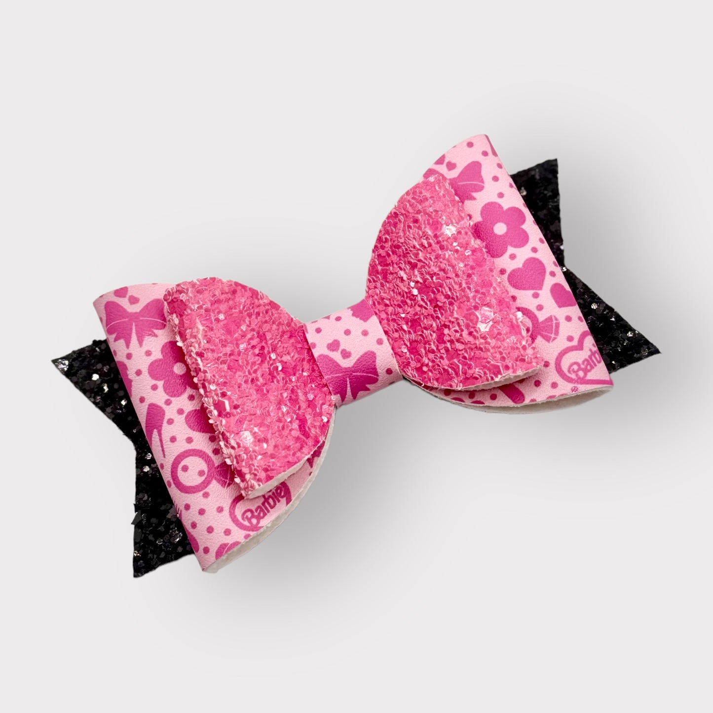 Fashion Doll | Large Stacked Pink Glitter Faux Leather Hair Bow - Nic + Lex Co