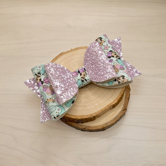 Mermaid Mouse | Large Stacked Purple Glitter Faux Leather Hair Bow - Nic + Lex Co