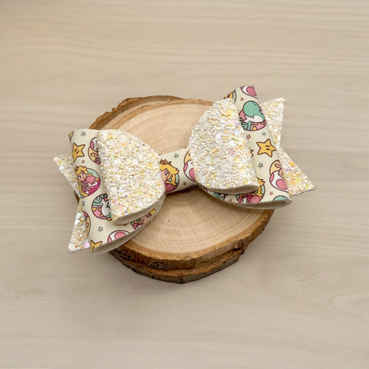 Gaming Princess | Large Stacked Yellow Glitter Faux Leather Hair Bow - Nic + Lex Co